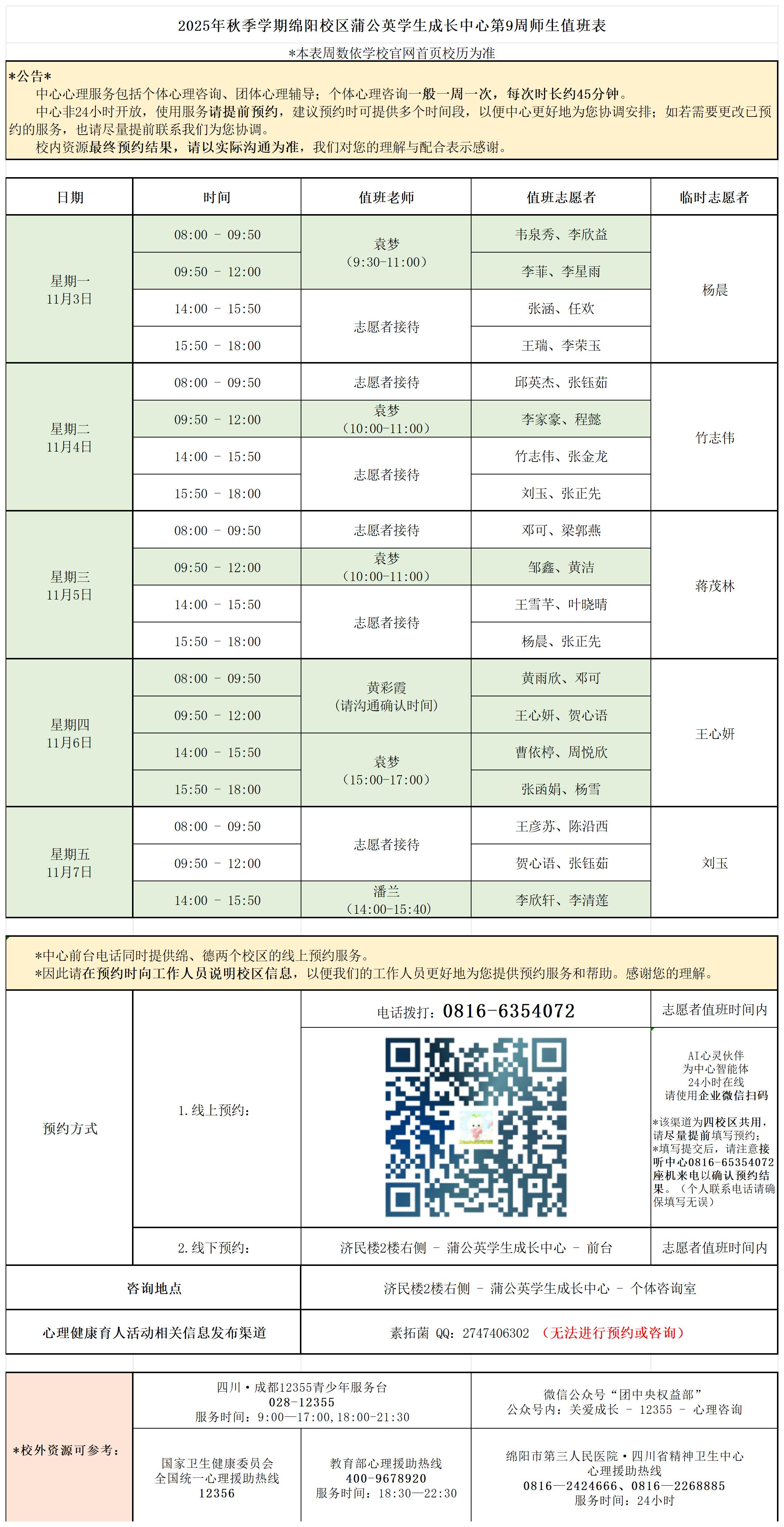 蒲公英学生成长中心2025年秋季学期第9周师生值班表_Sheet1.jpg