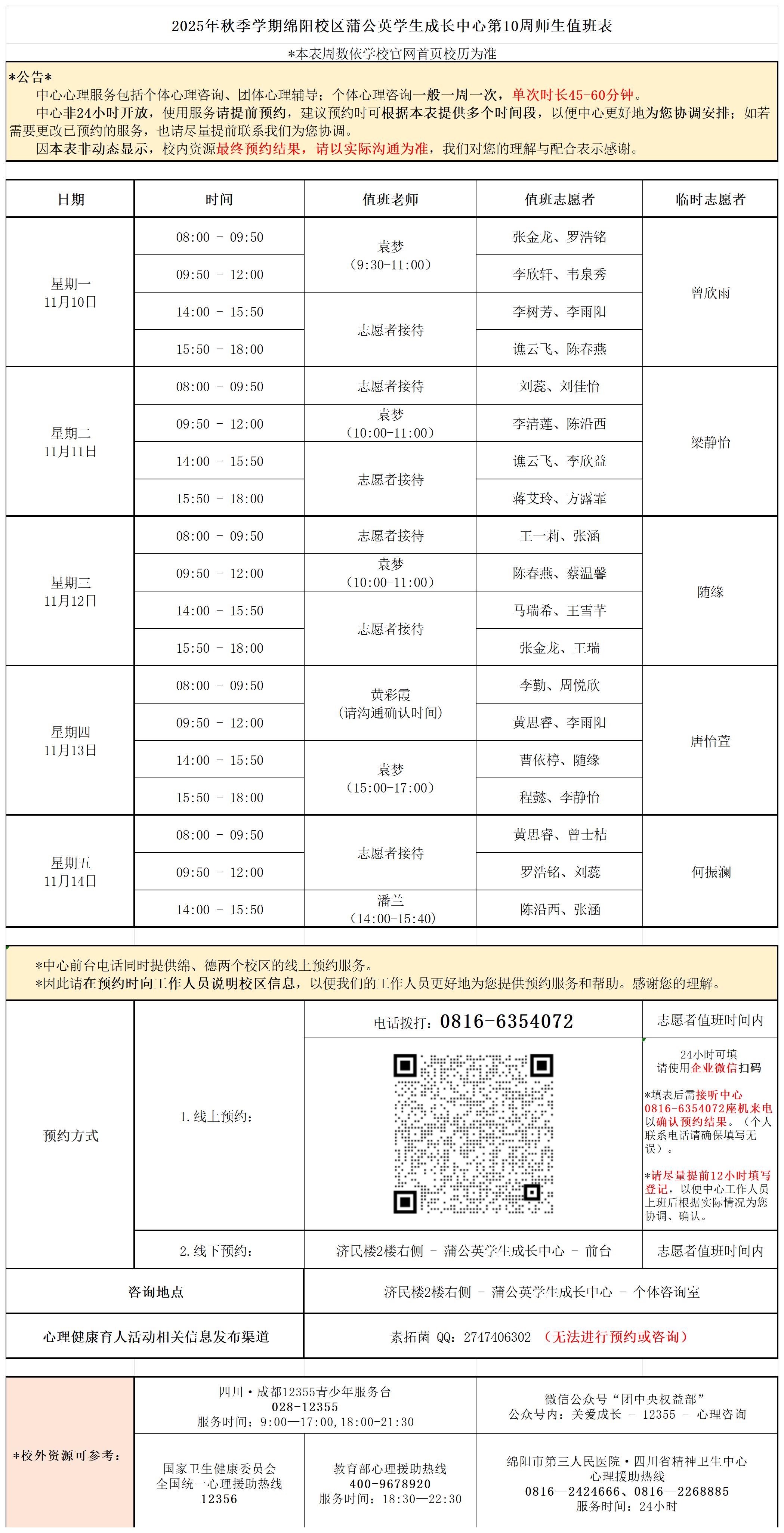 蒲公英学生成长中心2025年秋季学期第10周师生值班表_Sheet1 (2).jpg